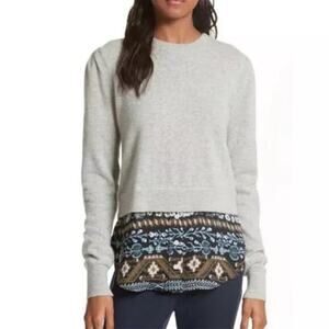 Veronica Beard Cashmere Silk Layered Crewneck Sweater Gray Size Small